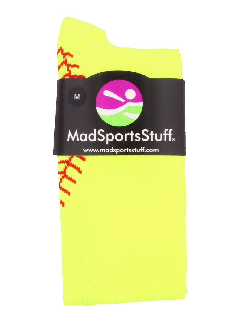 MadSportsStuff Softball Socks with Stitches Over the Calf (Neon Yellow/Red, Small) - Image 3